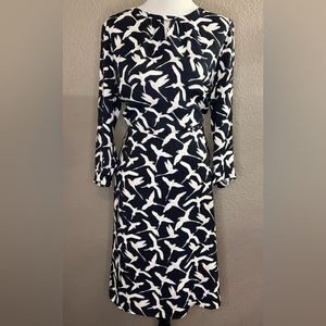 🦢 Talbots Long Sleeve Bird Print Midi Dress - Sz 16 🦢